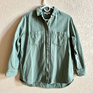 Madewell Women XS Drapey Moleskin Button‎ Down Shirt Pale Eucalyptus Teal Green